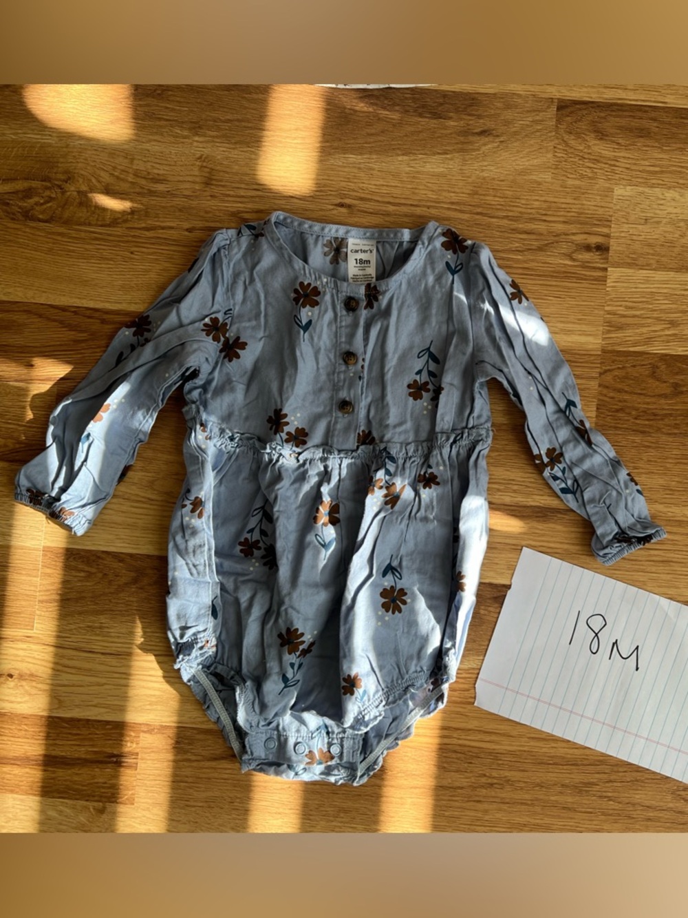 Carter's Blue Floral Long-Sleeve Baby Romper 18m
